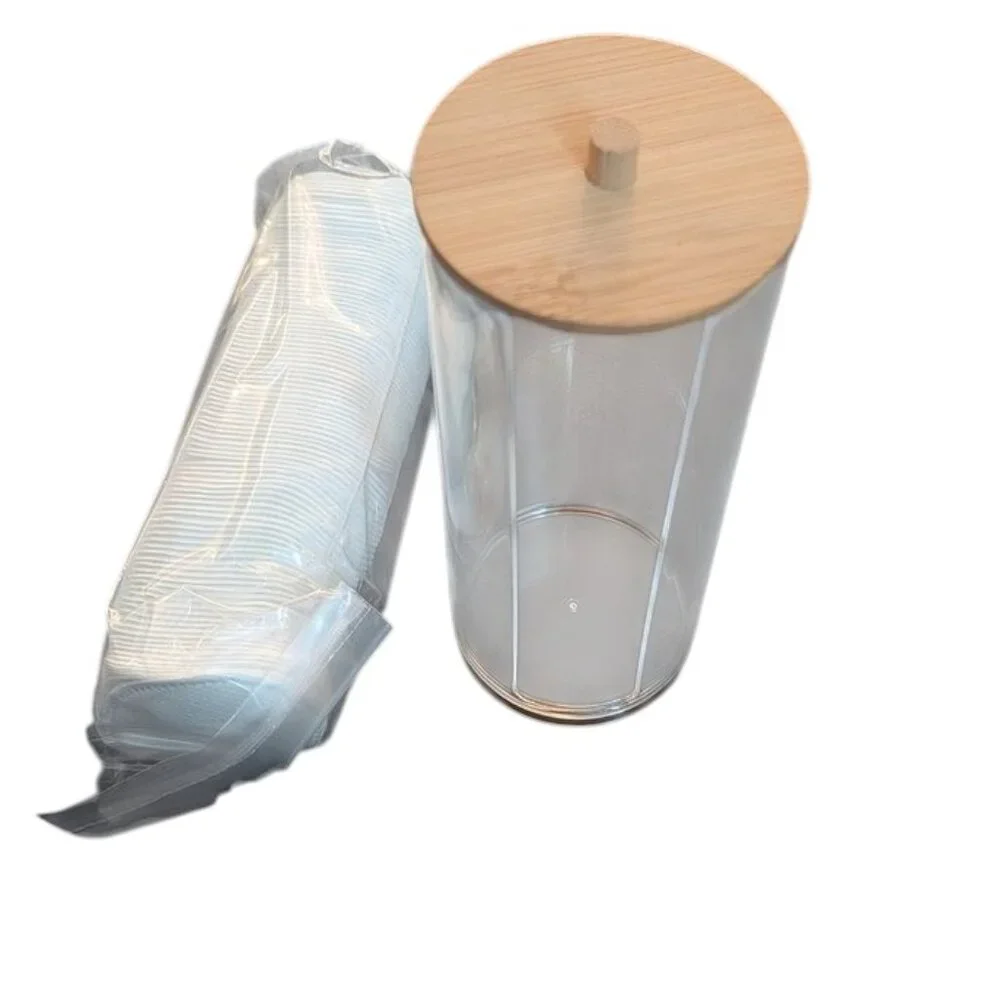 *3 FOR $9*NEW Garrelett Cotton Round Acrylic Bamboo Lid Clear Bathroom Dispenser